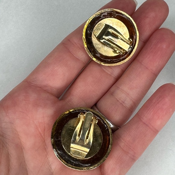 Vintage DIVA Gold Purple Gripoix Glass Cabochon Earrings - Picture 7 of 10